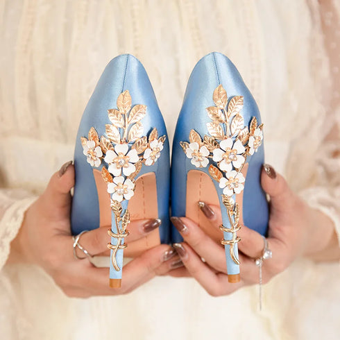 Elegant Crystal-Embellished Silk Pointed Toe Pumps for Women - Luxurious High Heels Perfect for Bridal and Evening Wear, Sexy Dress Shoes with Thin Heels